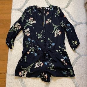 Joie black silk romper with floral pattern